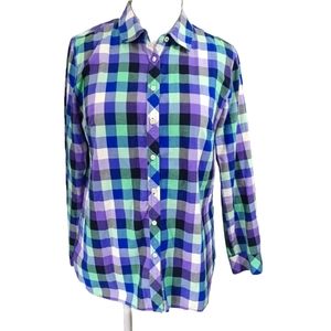 TALBOTS DRAGONFLY PLAID BUTTON FRONT SHIRT SIZE L